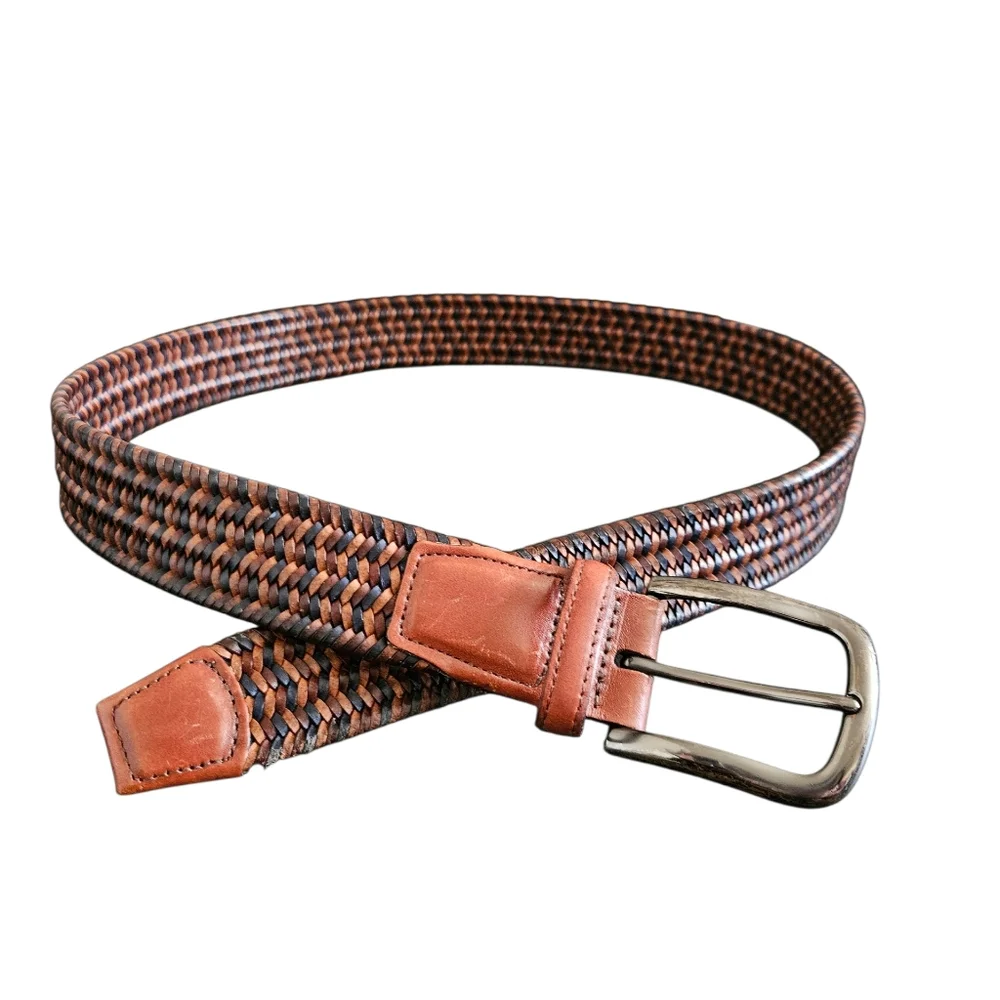 Torino Men's Italian Braided Strecth  Leather Cording  Belt  Brown/Navy Size 36